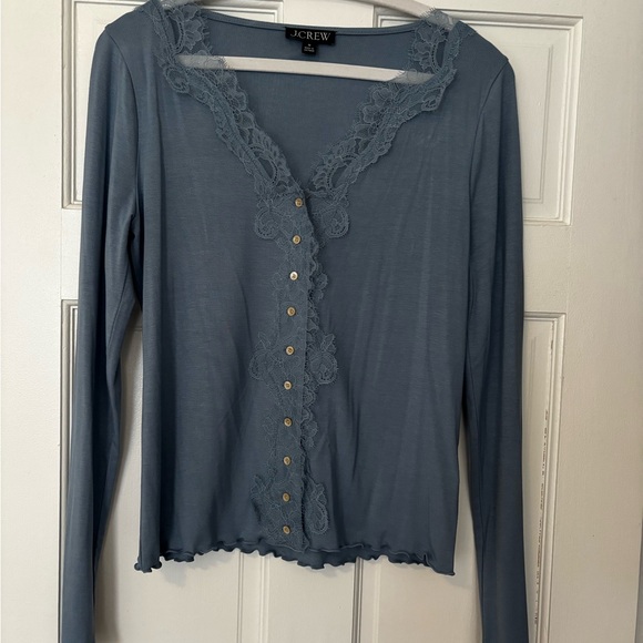 J.Crew Refined Rib Cardigan Top w/ Lace Trim – Mediun - Picture 2 of 2